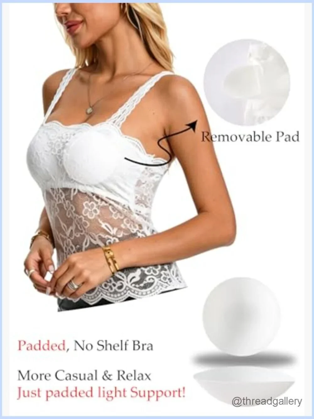 Lace Bralette Camisole 2 Pack - Padded Tube Top Bandeau Tank Sexy Cami